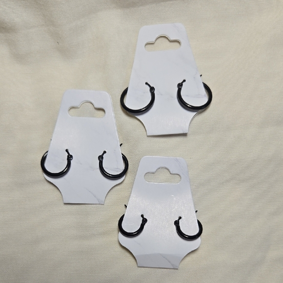 Black Hoop Earrings Set Of Three - Picture 1 of 1